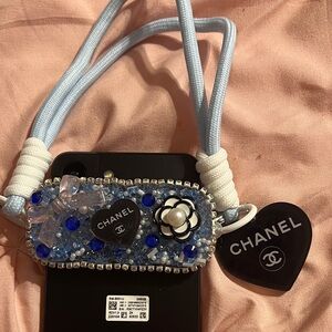 Blue Wrist Phone Strap Attachment with Silver Rhinestone